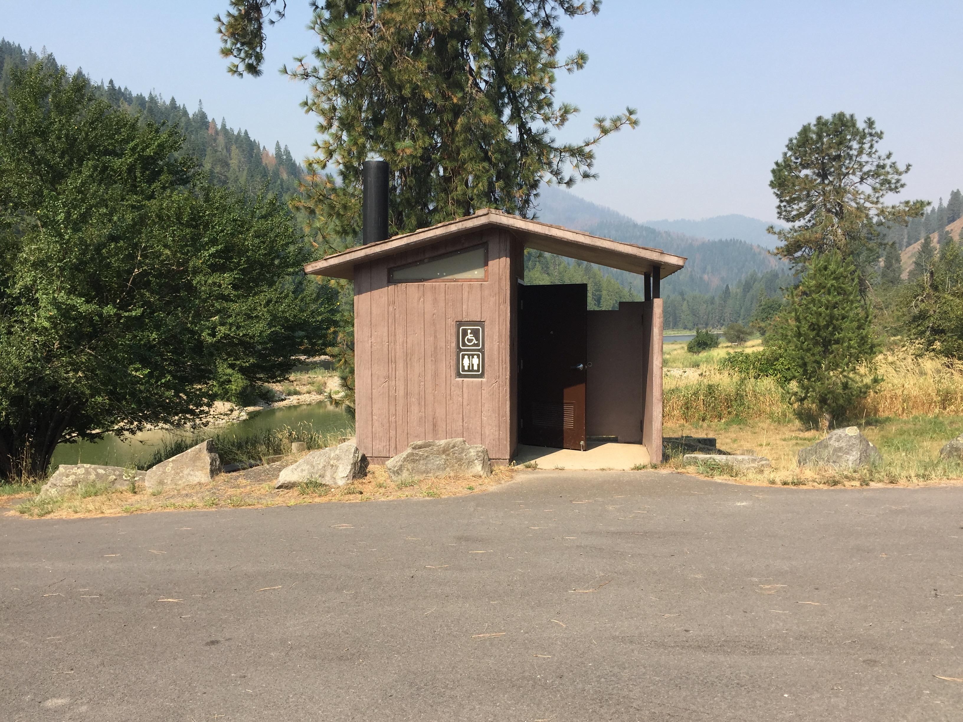 Fenn Pond Access restroom outhouse wide shot August 2015